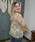 Turquoise and Orange Retro Floral Blouse Top