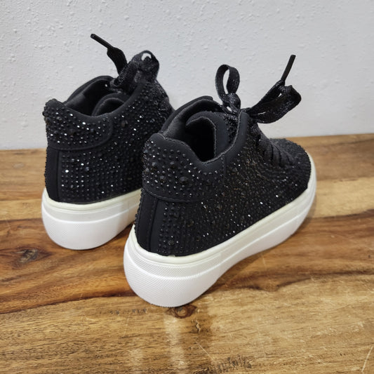 Big Kids Black Rhinestone High-top Sneakers