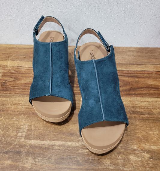 Corkys Carley Teal Faux Suede Wedge