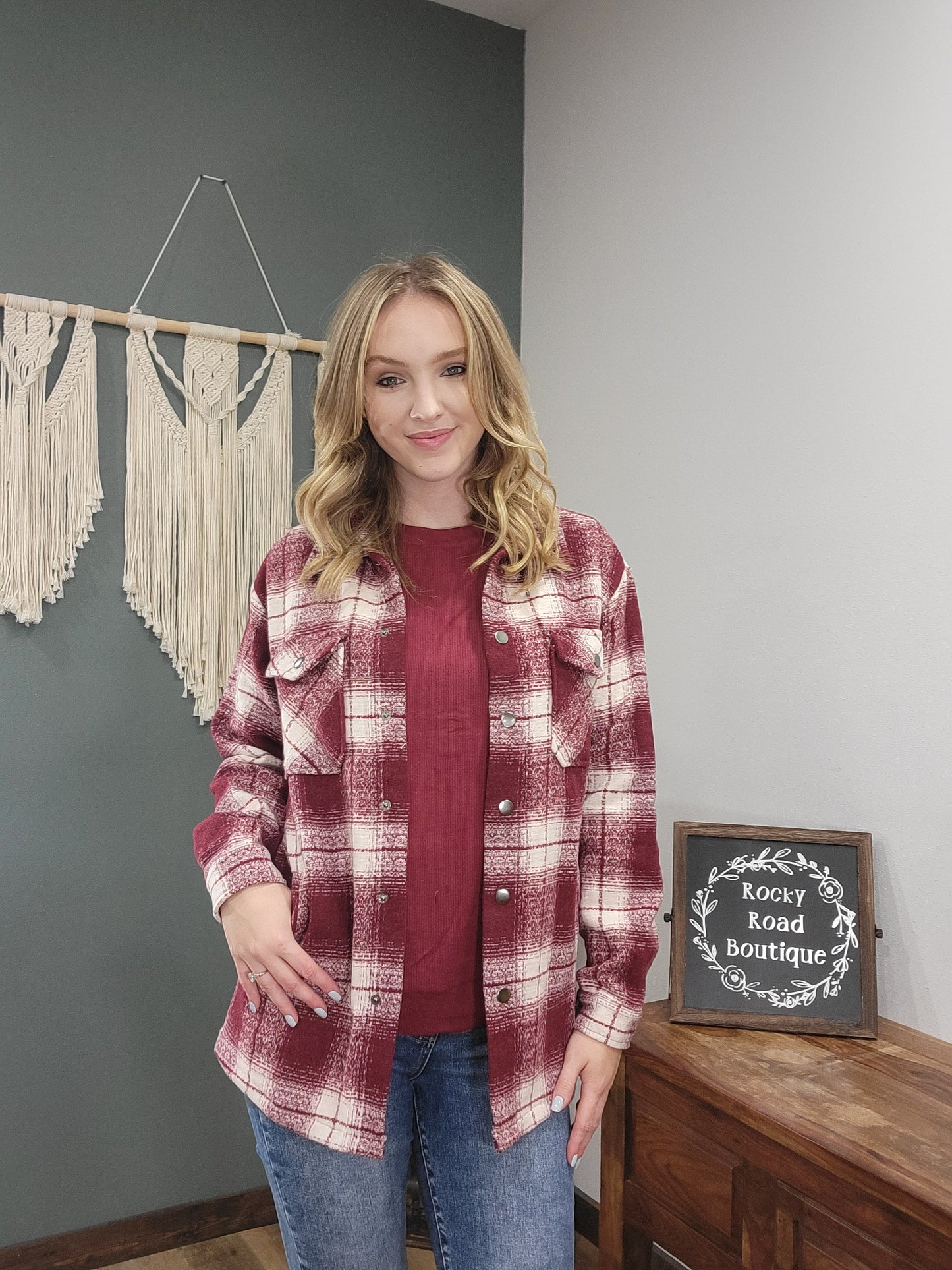 Michelle Mae Burgundy Plaid Shacket