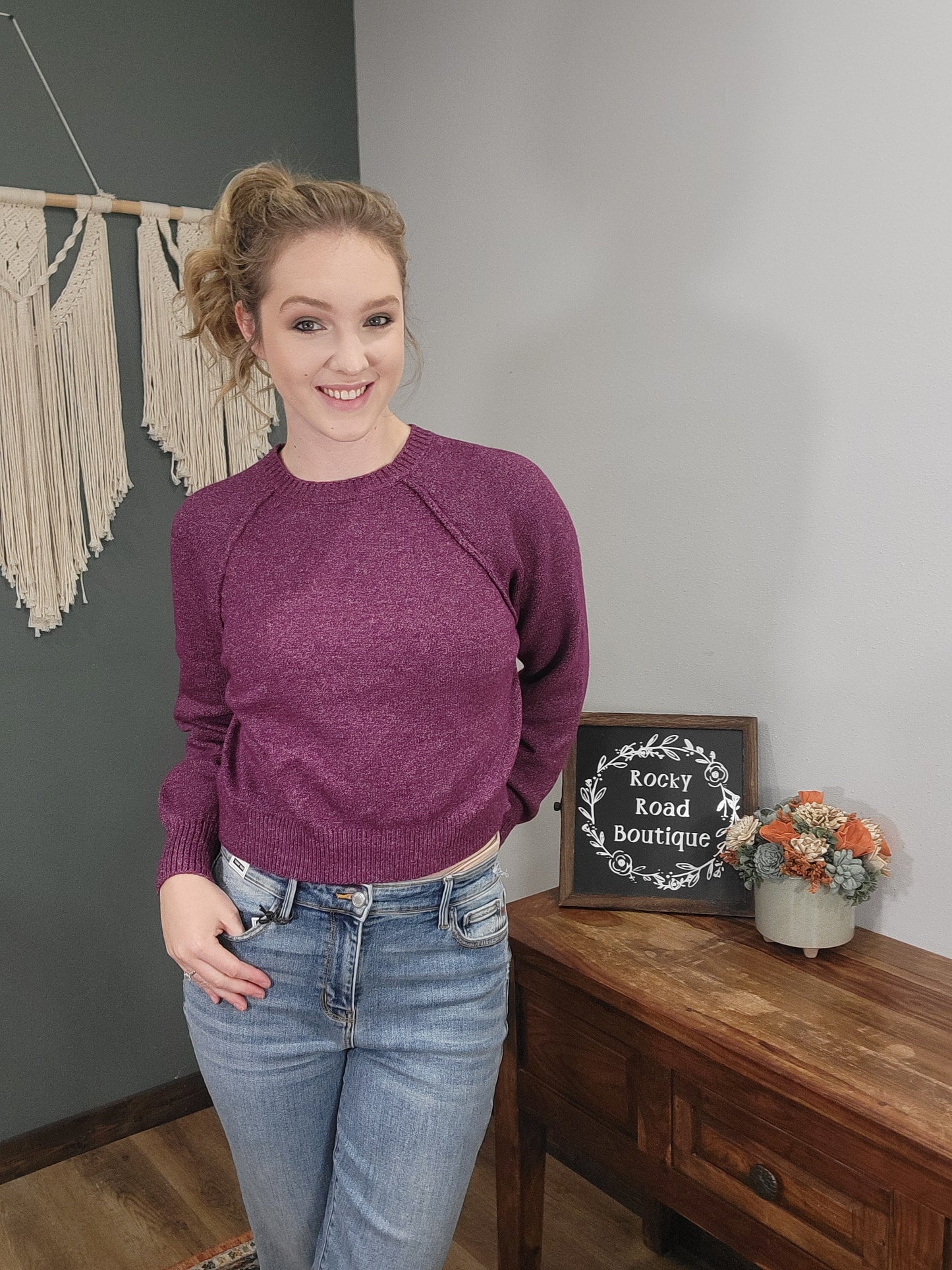 Zenana Purple Crew Neck Sweater