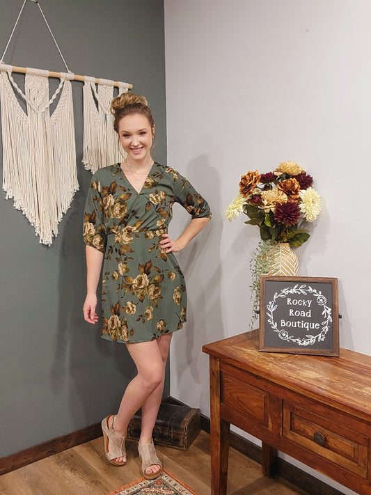 Gilli Green Floral Mini Dress