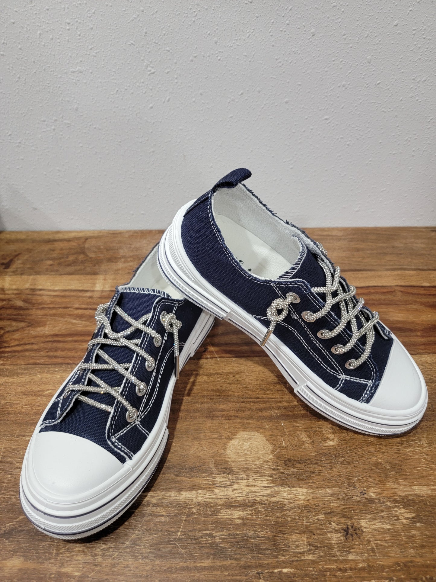 Very G Navy Rhinestone Aman Slip-on Sneakers