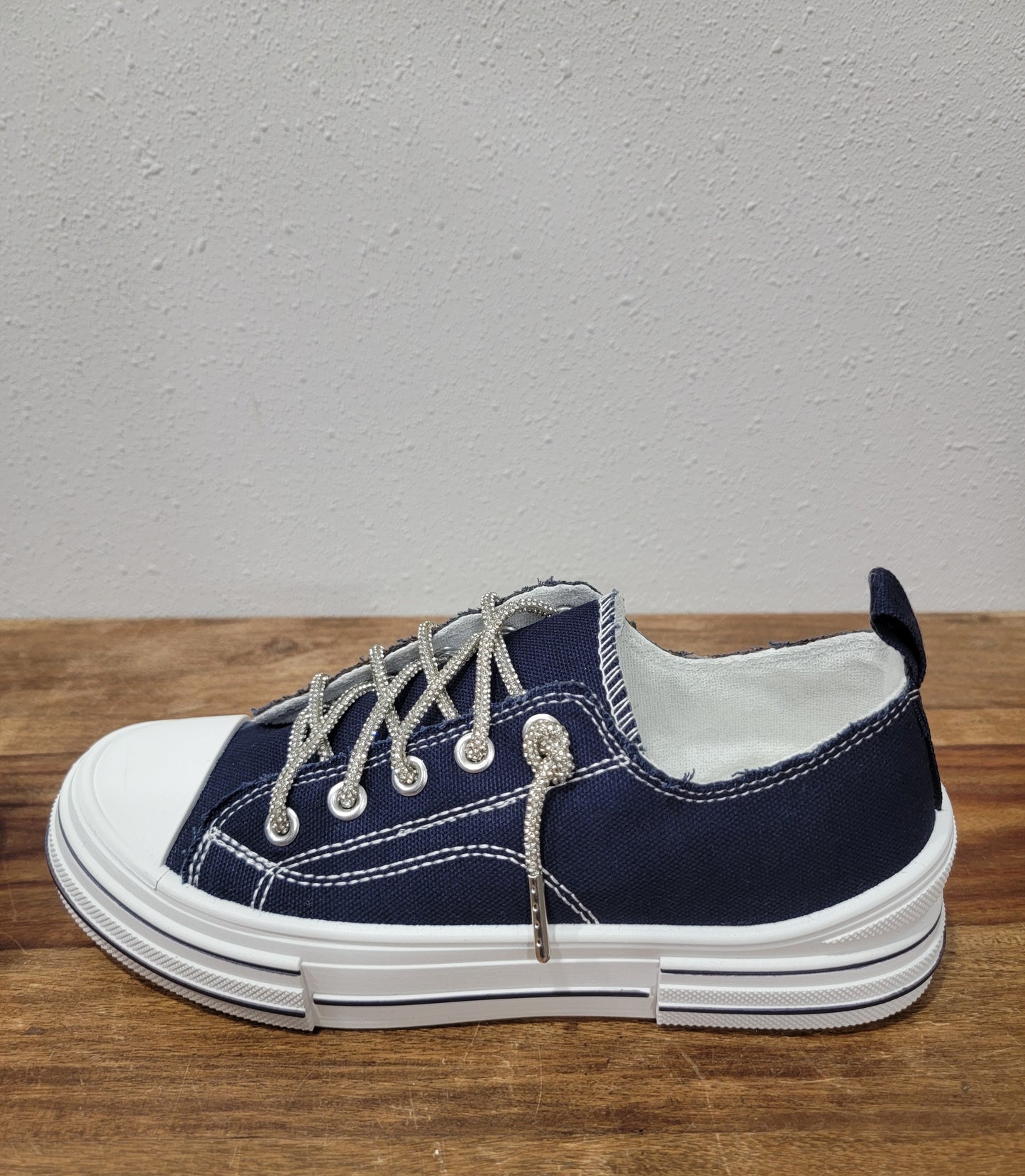 Very G Navy Rhinestone Aman Slip-on Sneakers