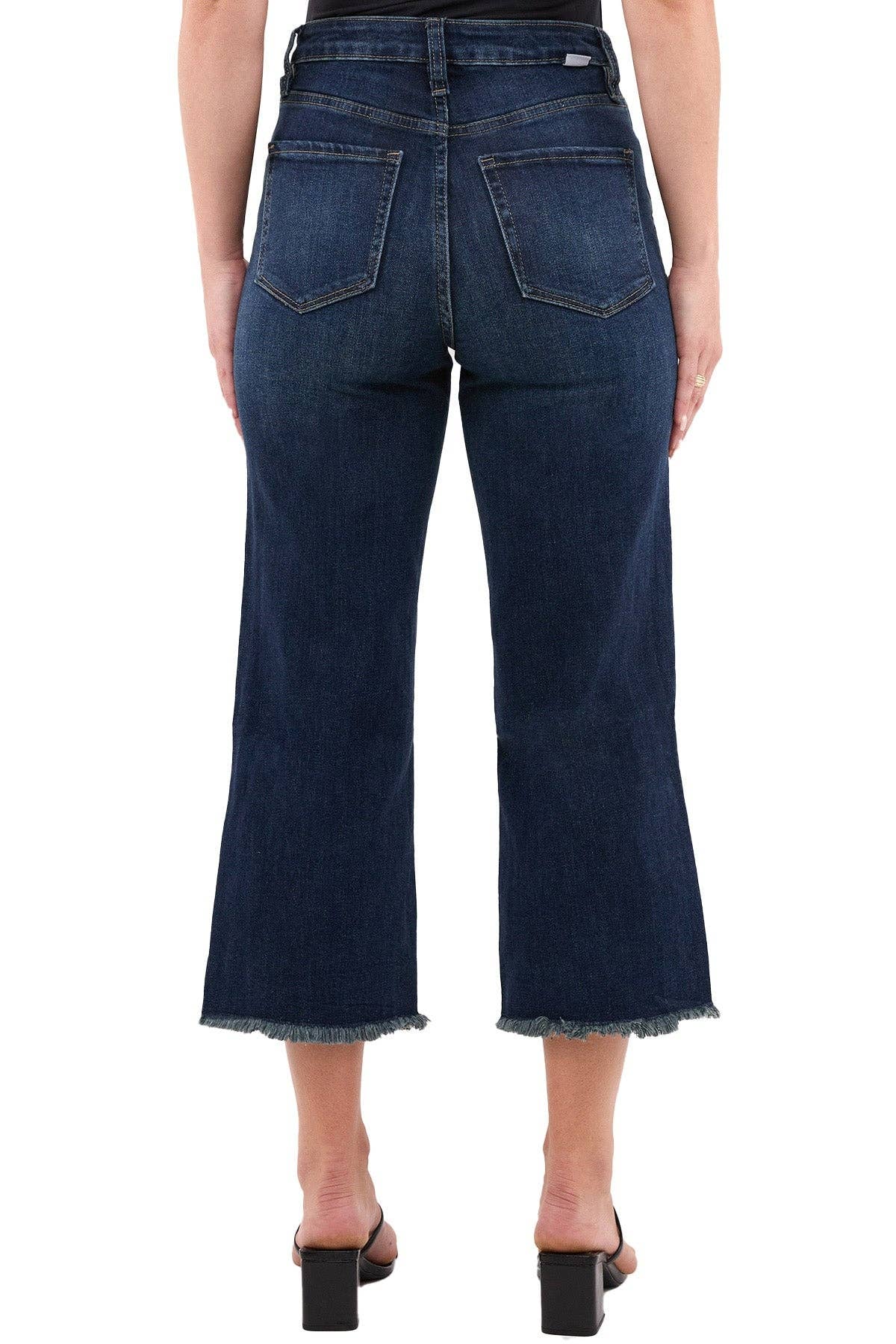 Chloe High Rise Wide Leg Cropped Frayed Jeans: Vintage Tint Dark Wash