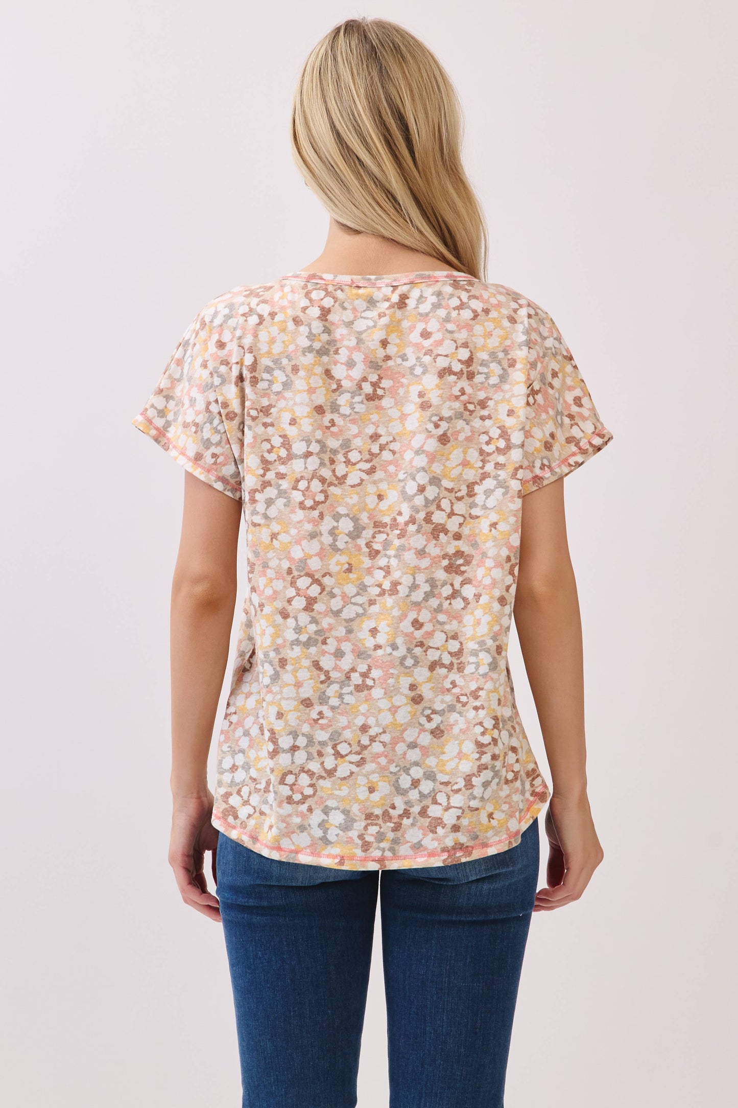 Beige Watercolor Dot Print Knit Top