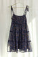 Spagetti Tie Strap Tiered Baby Doll Ditsy Print Mini Dress: Navy-Taupe Ditsy