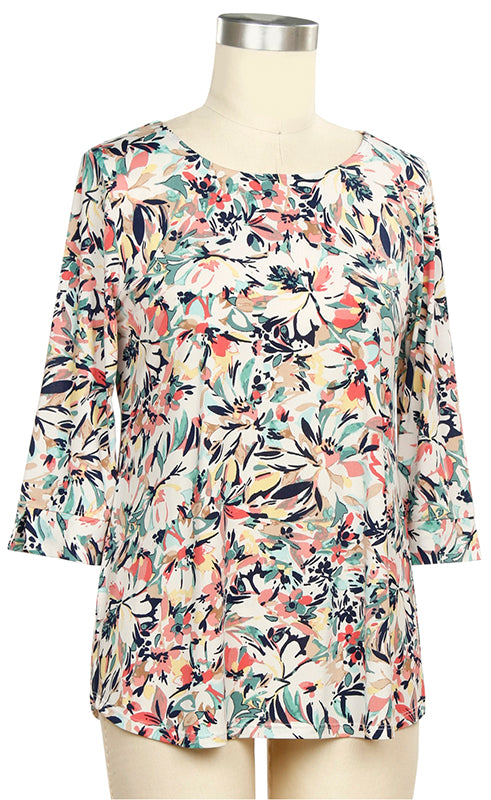 N Touch Coral Floral Print 3/4 Sleeve Blouse