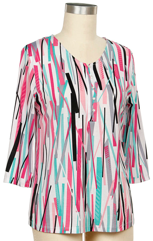 N Touch Pink and Aqua Striped Blouse