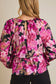 Gilli Long Sleeve Peplum Top: Black-Fuschia Floral