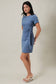 Gilli Round Neck Short Sleeve Front Tie Mini Dress: Denim Blue