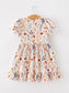 Fall Floral Puff Sleeve Ruffle Girls Dress