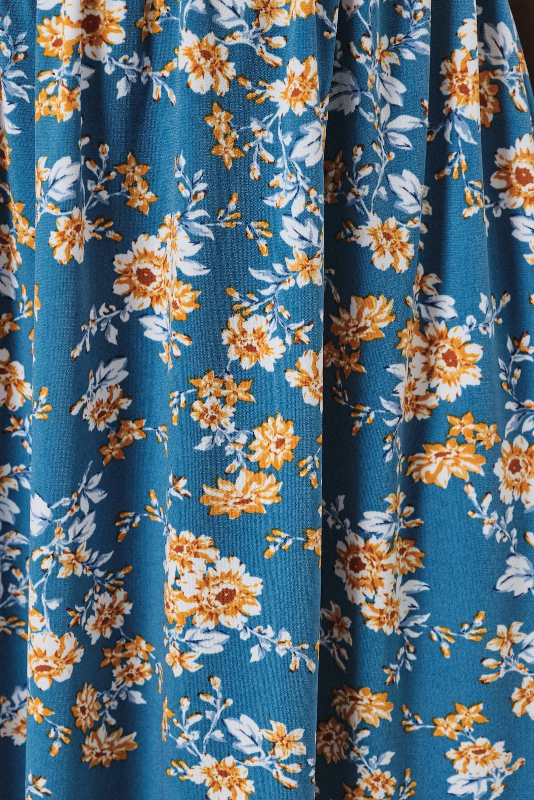 Tie Strap Empire Waist Smocking Tropical Mini Dress: Blue-Yellow Ditsy