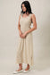 Gilli Sleeveless  Elastic Waist Side Slit Maxi Dress: Ivory-Taupe Stripe