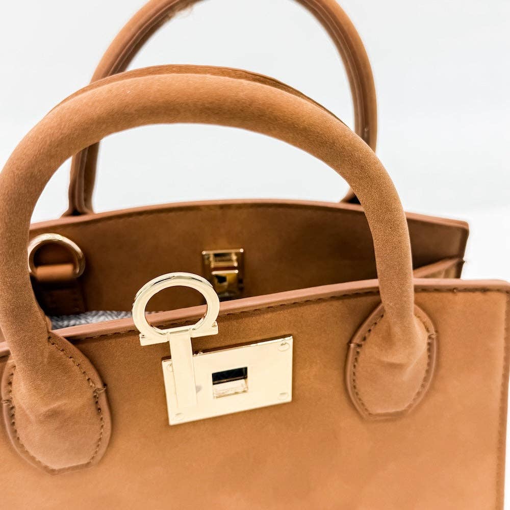 Nixie Nubuck Small Tote: Camel
