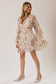 Gilli Long Sleeve Floral Print Mini Dress: Ivory-Multi Floral