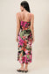 Spaghetti Strap Tropical Print Maxi Dress: Black-Multi Tropical