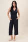 Surplice Sleevless Waist Defined Cropped Jumpsuit: Navy