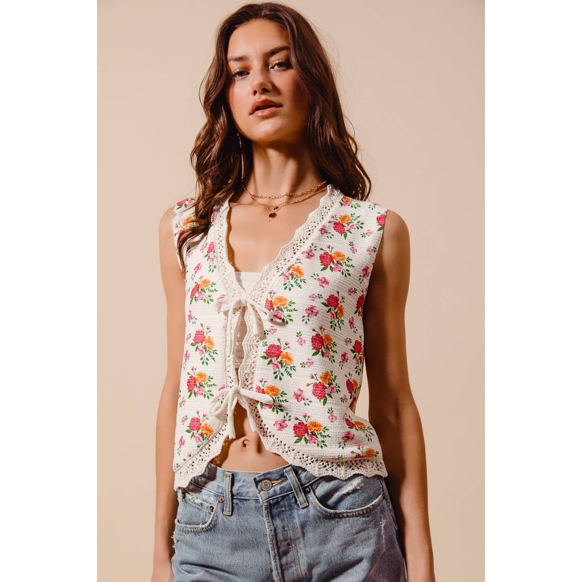 Floral Tie Front Vest