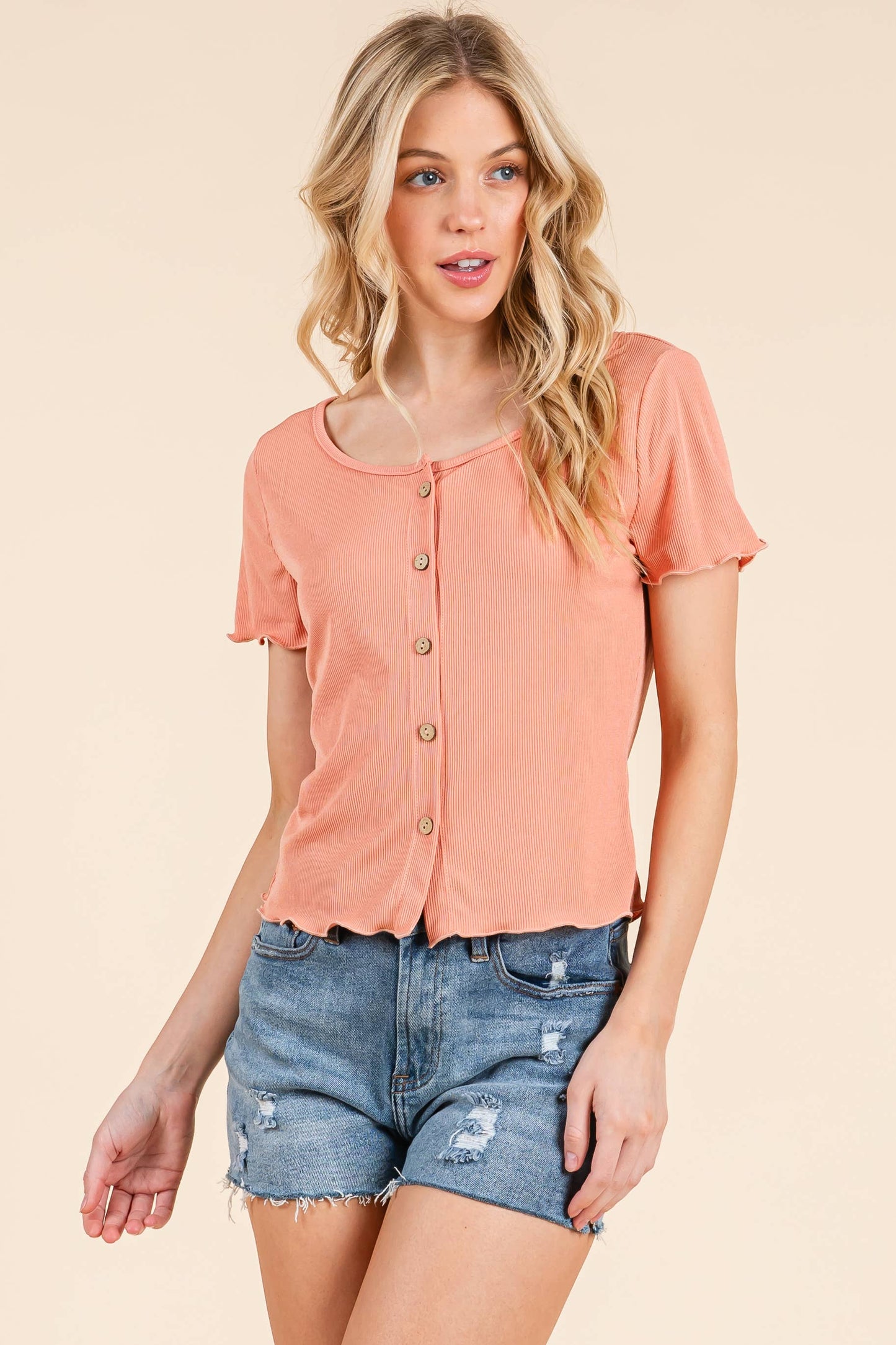 Brick Ribbed Button Down Tee