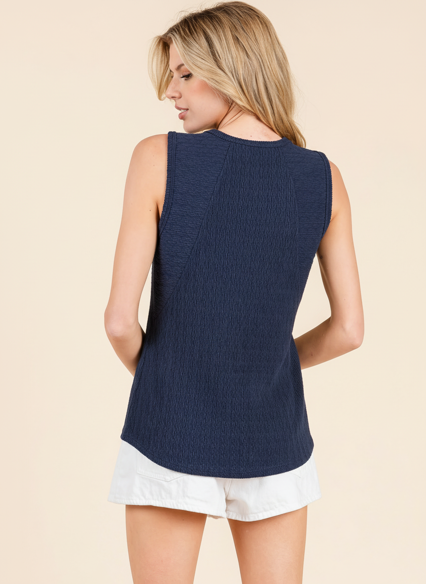 Textured Navy Tank Top