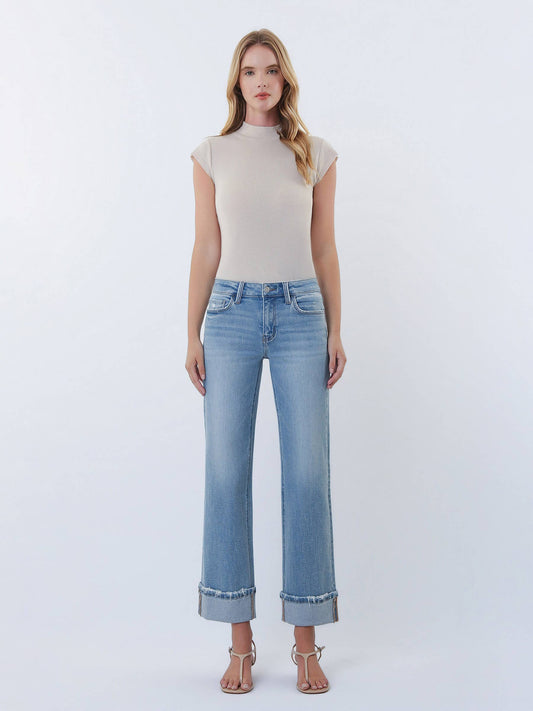 Lovervet Mid Rise Cuffed Slim Wide Leg Jeans