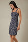 Gilli Sleeveless Square Neck Back Tie Mini Dress: Navy-Blue Ditsy Floral Print