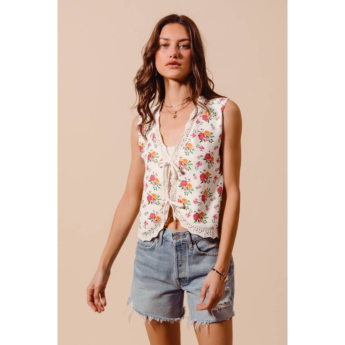 Floral Tie Front Vest