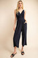 Surplice Sleevless Waist Defined Cropped Jumpsuit: Navy