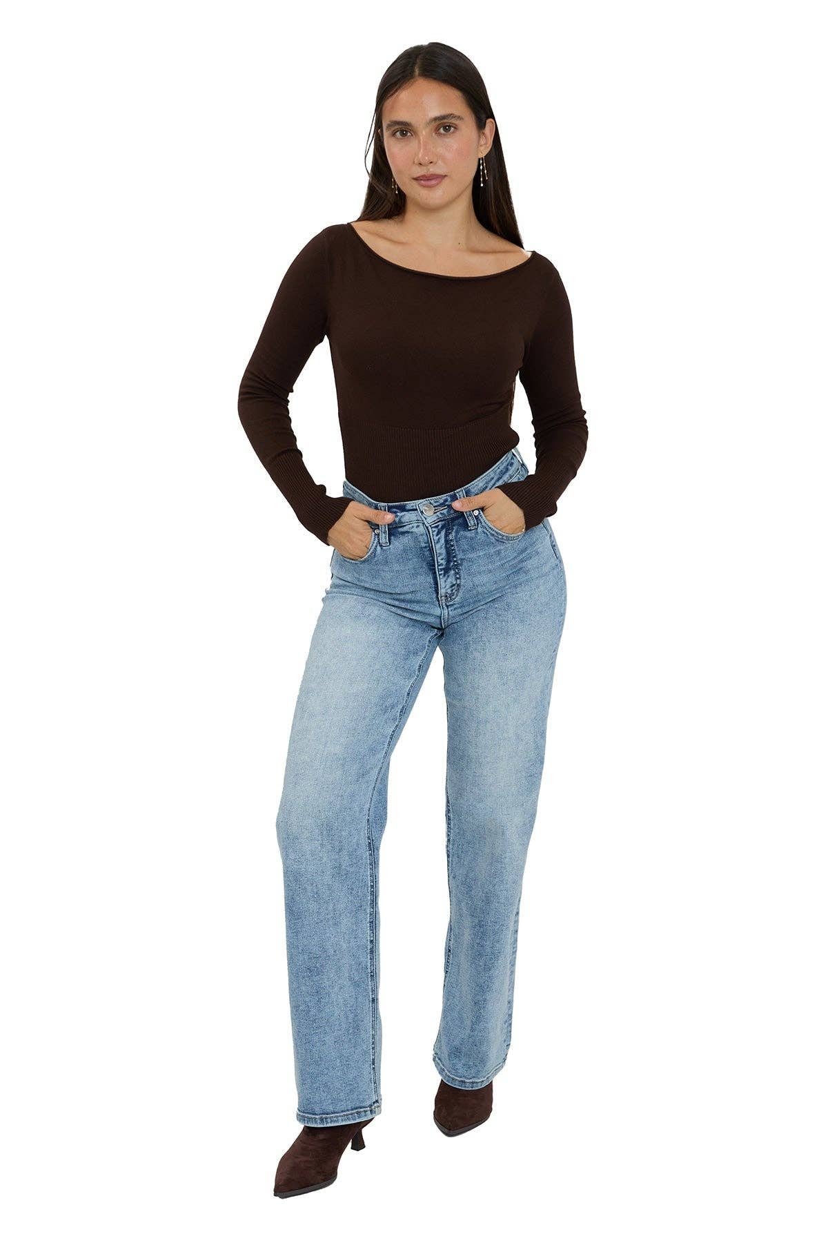 RFM Hailey High Rise Wide Leg Jeans- Medium Wash