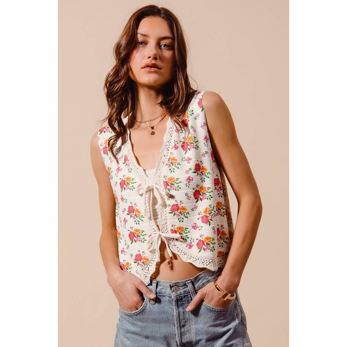 Floral Tie Front Vest