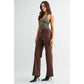 Mica Denim High Rise Tummy Control Wide Leg Seamed Front - Brown