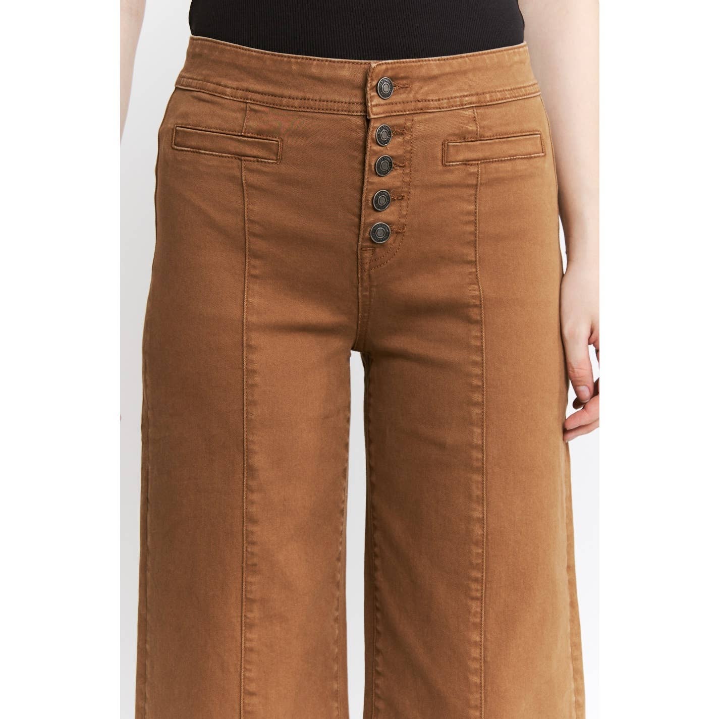 Mica Denim High Rise Wide Leg Crop: Caramel