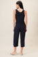 Surplice Sleevless Waist Defined Cropped Jumpsuit: Navy