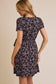 Gilli Short Sleeve Faux Wrap Dress: Navy-Taupe Disty Floral Print