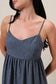 Sweet Heart Neck Spagetti Strap Linen Look Midi Dress: Navy