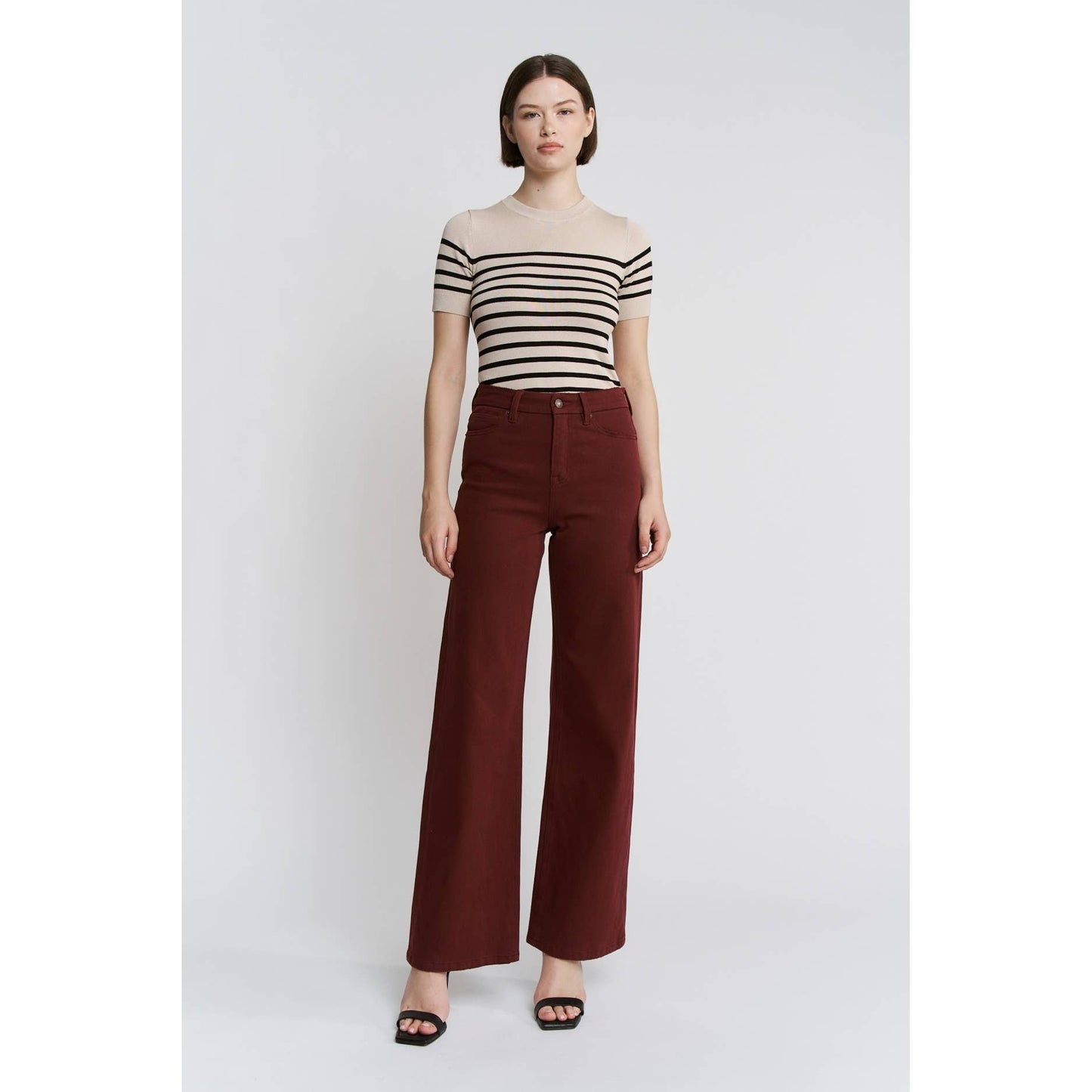 Mica Denim High Rise Wide Leg - Deep Burgandy