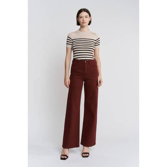 Mica Denim High Rise Wide Leg - Deep Burgandy
