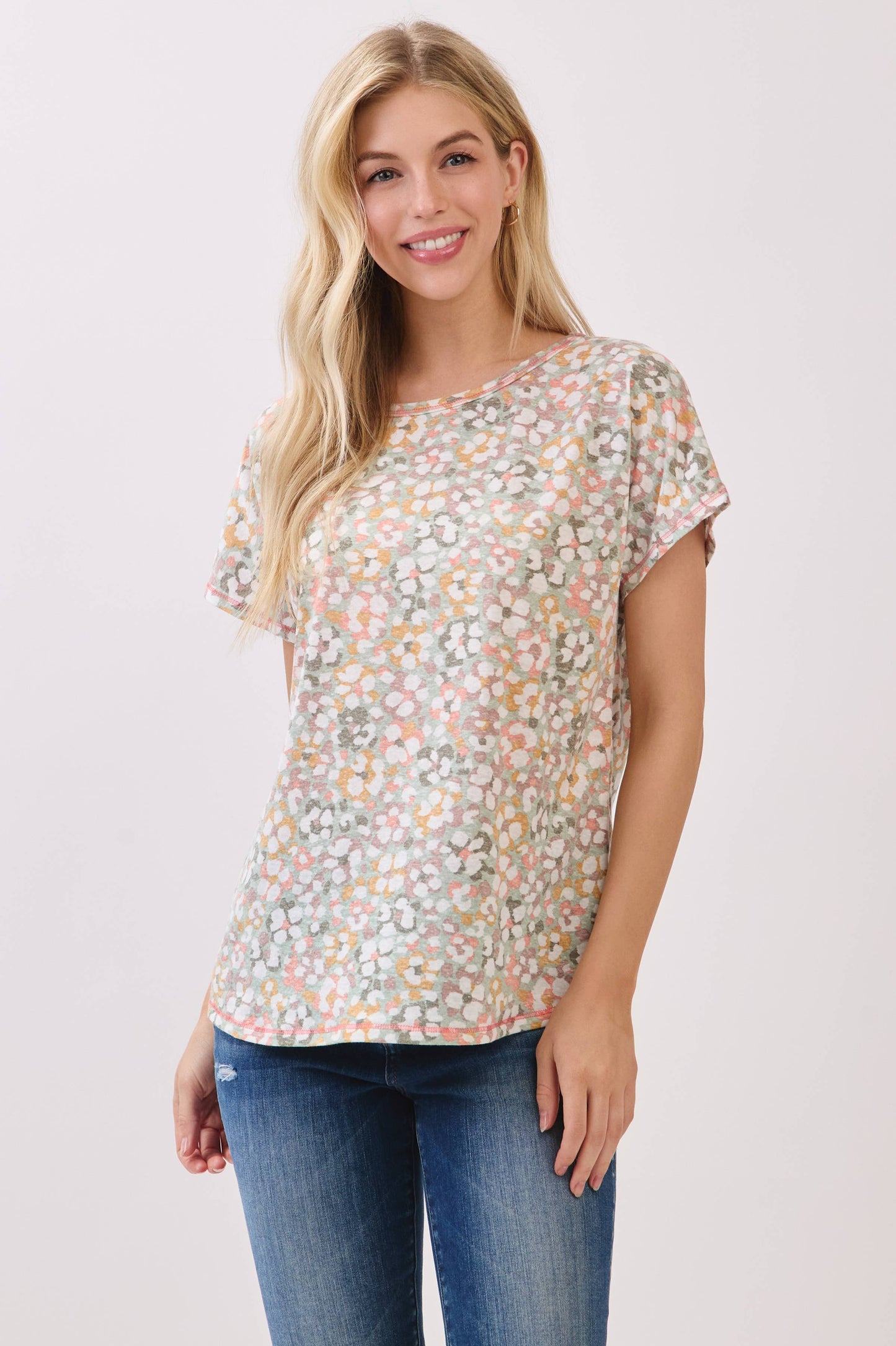 Beige Watercolor Dot Print Knit Top