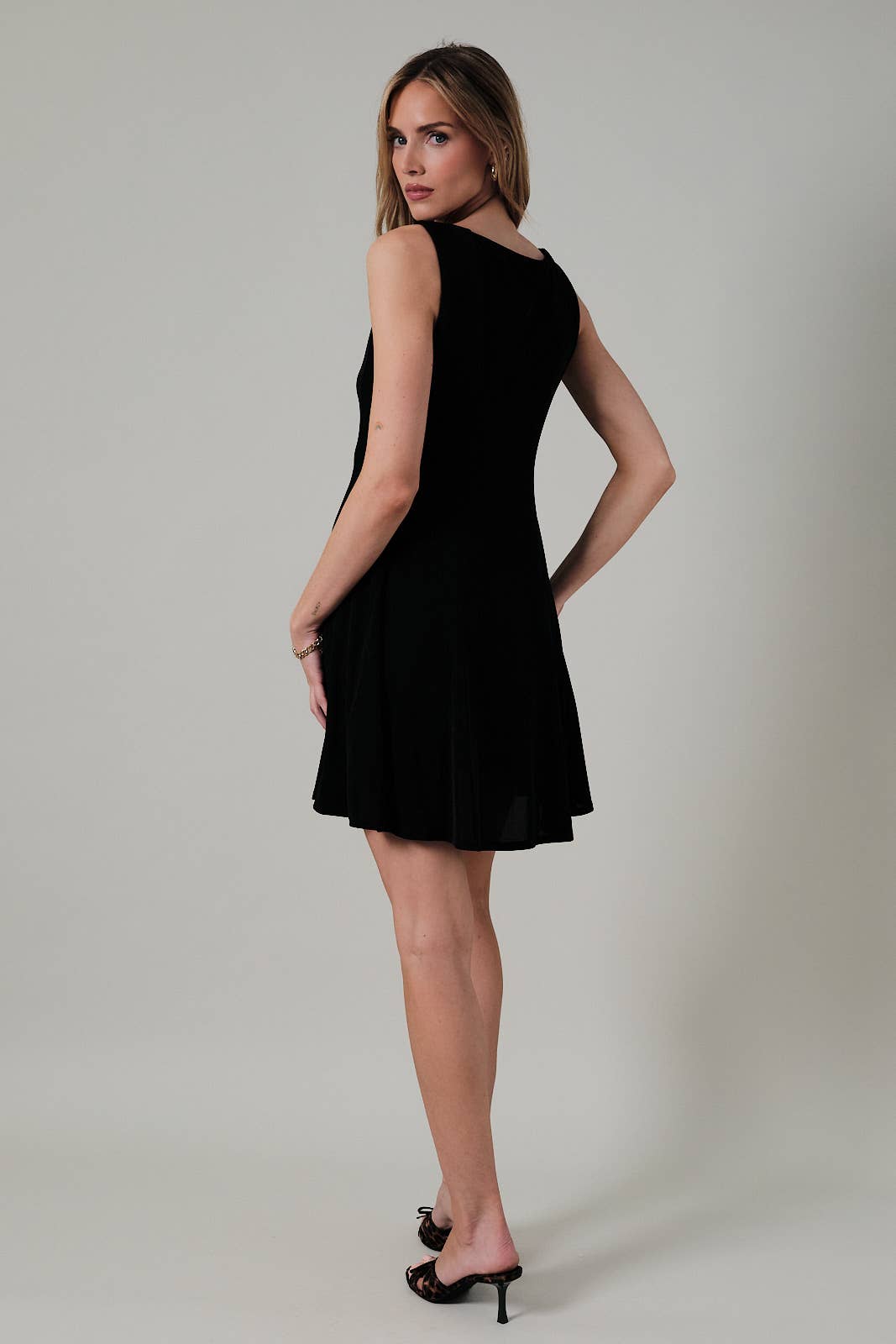 Gilli Boat Neck Fit & Flare Mini Dress: Black