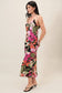 Spaghetti Strap Tropical Print Maxi Dress: Black-Multi Tropical