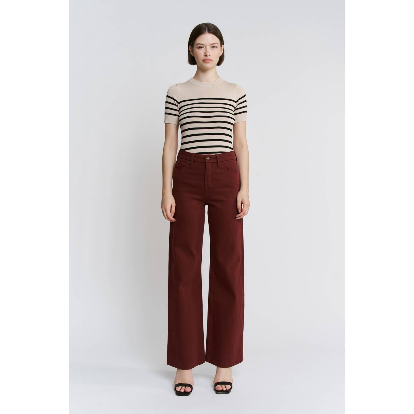Mica Denim High Rise Wide Leg - Deep Burgandy