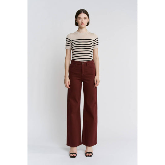 Mica Denim High Rise Wide Leg - Deep Burgandy