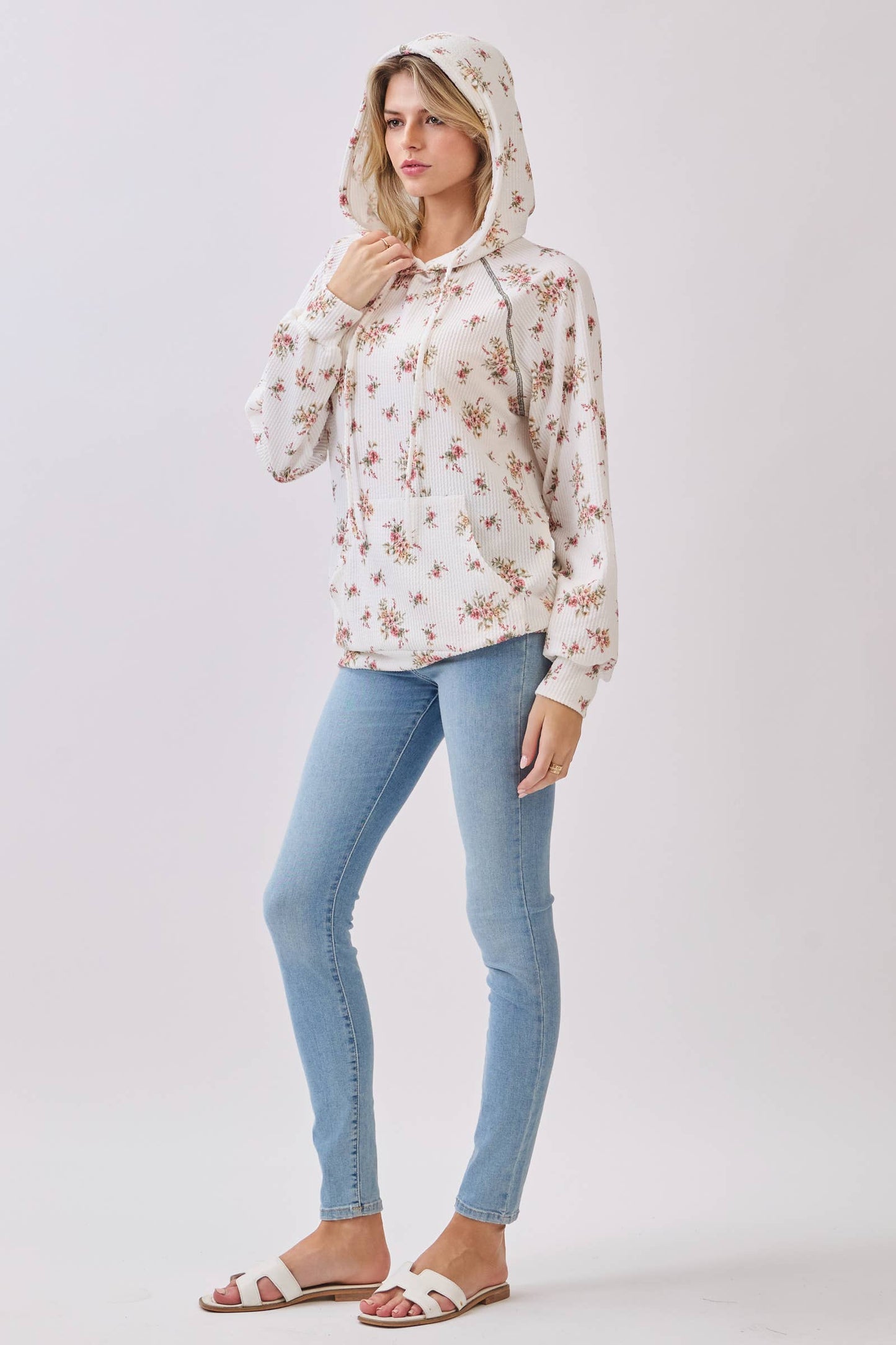 Bombom Off-White Floral Ribbed Hoodie