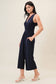 Surplice Sleevless Waist Defined Cropped Jumpsuit: Navy