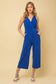 Surplice Sleevless Waist Defined Cropped Jumpsuit: Navy