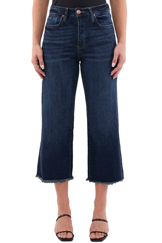 Chloe High Rise Wide Leg Cropped Frayed Jeans: Vintage Tint Dark Wash