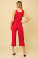 Surplice Sleevless Waist Defined Cropped Jumpsuit: Navy