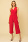 Surplice Sleevless Waist Defined Cropped Jumpsuit: Navy