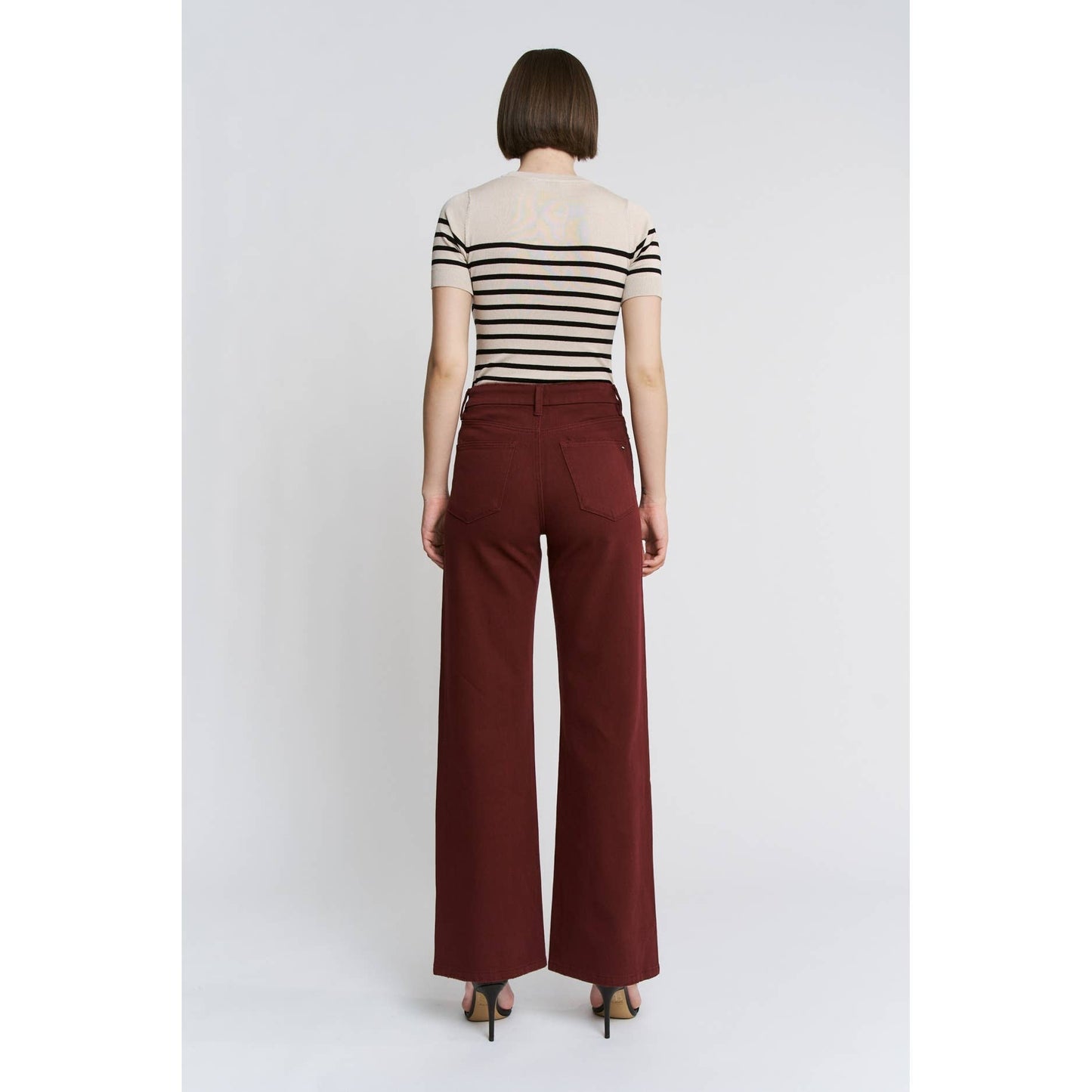 Mica Denim High Rise Wide Leg - Deep Burgandy